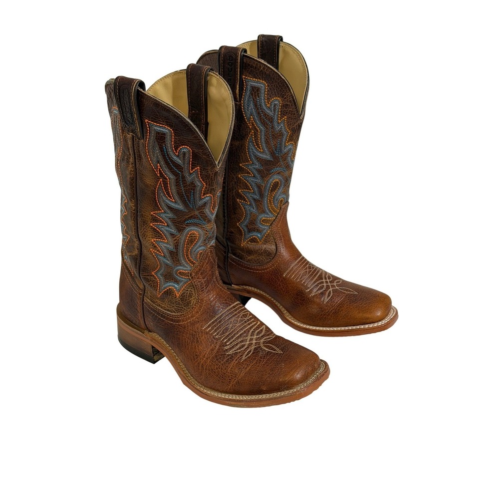 Boulet 7247 Cowboy Boots Women 7 Brown Bison Leather Square Toe